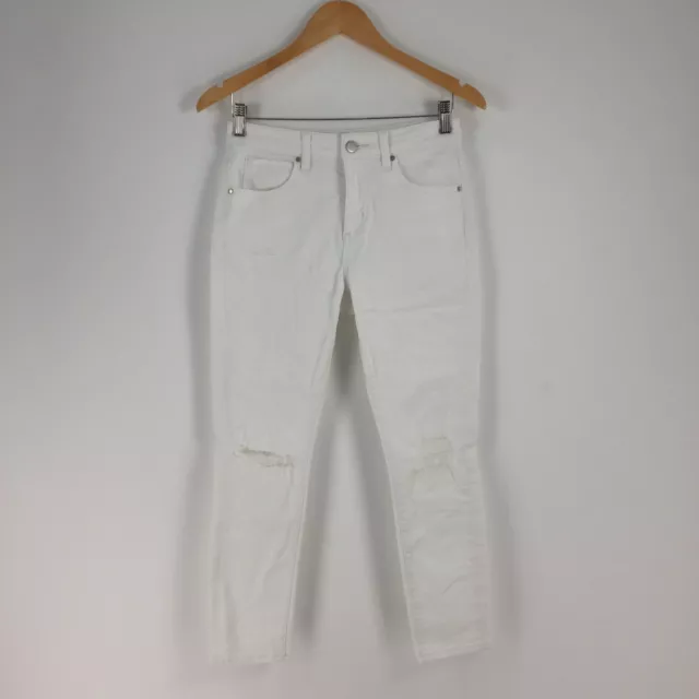 Witchery Womens Denim Jeans Size 8 White Skinny Leg Ripped Distressed 022011