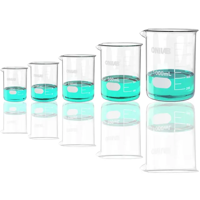 Glass Measuring Beaker Set 50Ml 100Ml 250Ml 500Ml 1000Ml(Pack of 5) 3.3 Boro Gri