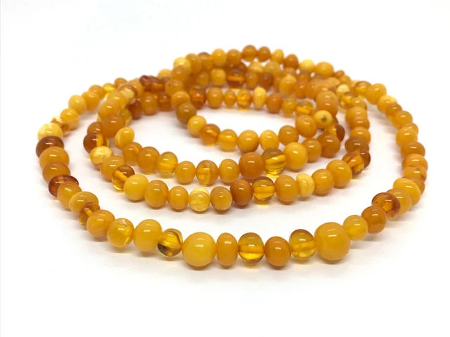 Collier Ambre Vintage Long - Perles Caramel Jaune D'œuf De La Baltique, Occasion Ancien
