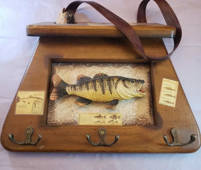 WALL MOUNT KEY HOLDER - 6-HOOKS Fishing, trout wooden bag Fishing Cabin