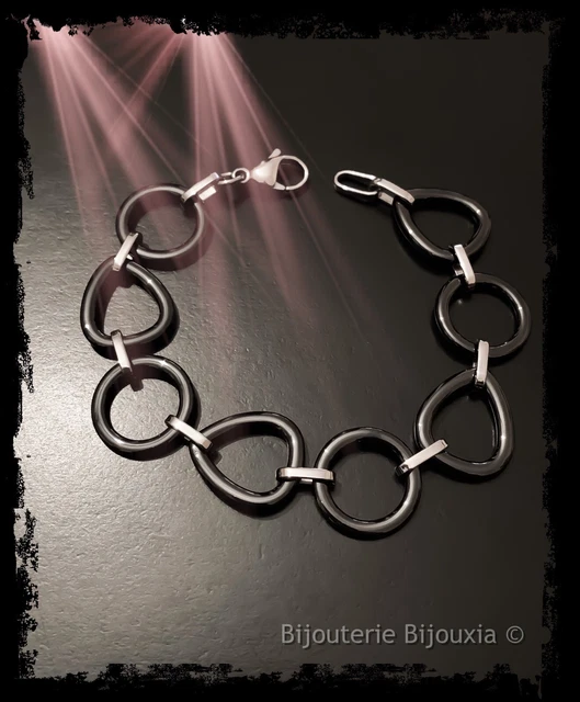 Bracelet Femme En Céramique Noire Pure Et Acier Inoxydable - Marque Bijouxia - Neuf Avec étiquettes