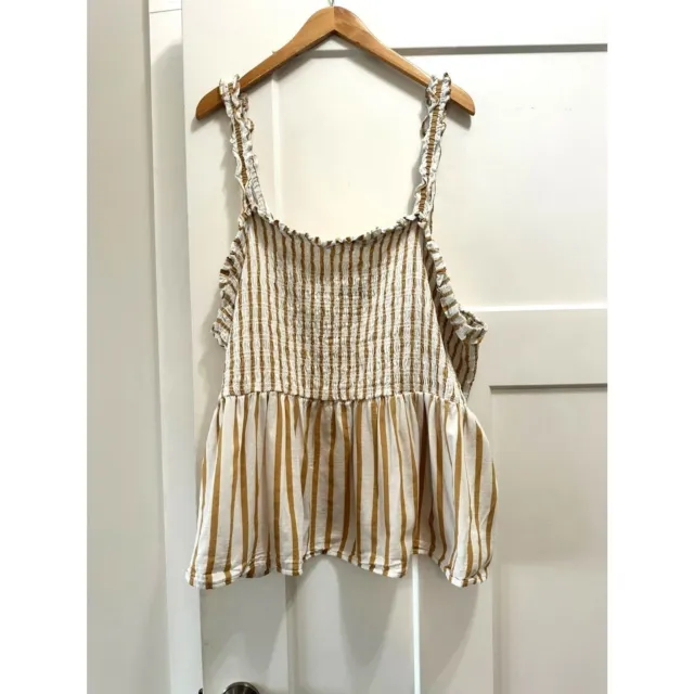 Ava & Viv Women's Tank Smocked Peplum Striped Tank Gold & White Size 3X