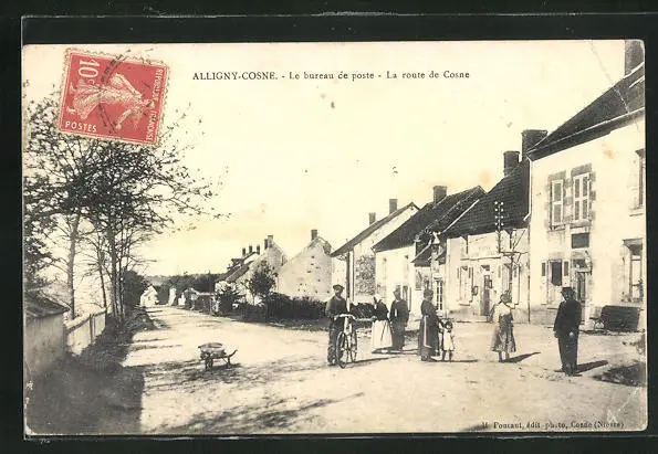 CPA Alligny-Cosne, Le bureau de poste -La route de Cosne