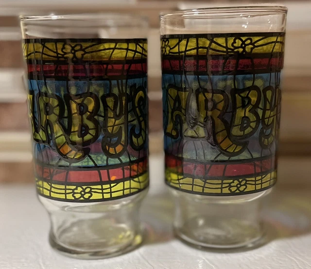 VINTAGE STAINED GLASS Arbys' Set Of 2 Tumbler Glasses from the 1970s