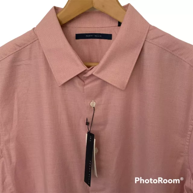 Perry Ellis Mens Big Tall Short Sleeve Button Up Shirt XLT Peony Pink NEW