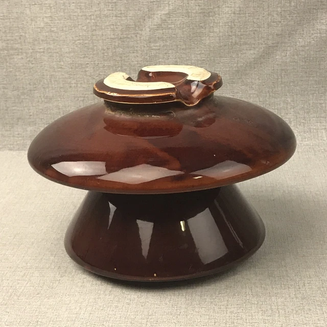 Antique Brown Locke Jumbo Porcelain Insulator Huge Mushroom - 1920's Era 3