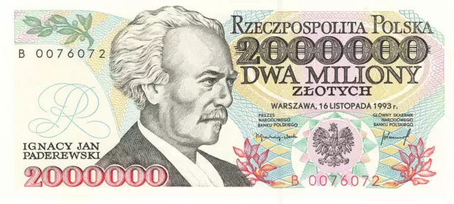 Polen Poland 2000000 Zlotych 1993 P163a UNC -Serie B-