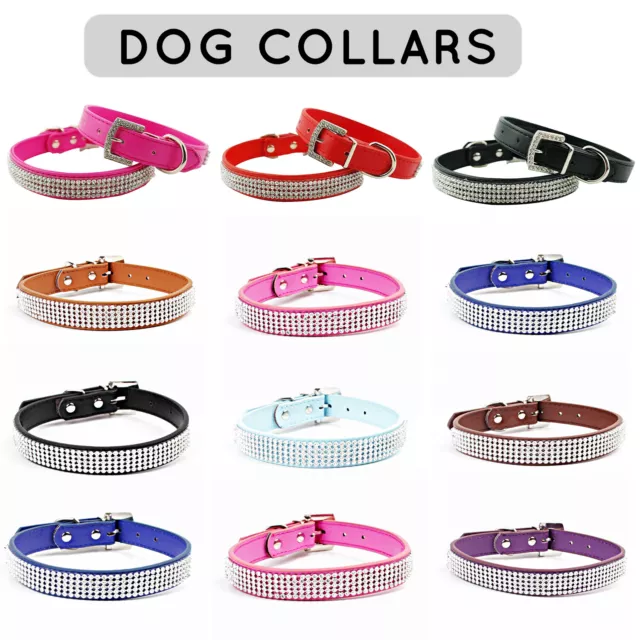 PU Cuir Chien Col Strass Chiot Chat Noir Bleu Rouge Petit Animal Cou Colliers