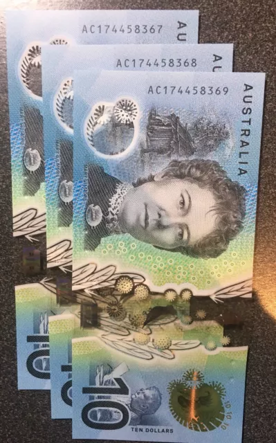 💫Rare 3x AUSTRALIA NEW $10 Dollars 2017 'A' Series UNC Banknotes Collectable✨