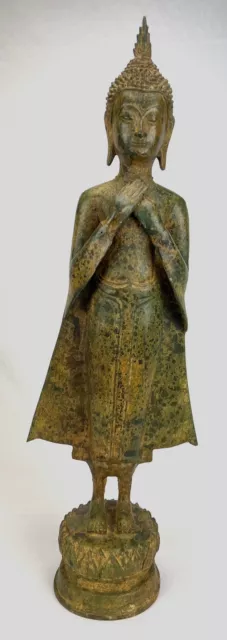 Ancien Ayutthaya Style Thai Bronze Pensif Statue de Bouddha - 56cm/22 "