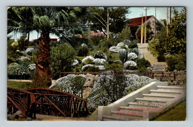 Los Angeles CA-California, West Lake Park, Gardens, c1910 Vintage Postcard