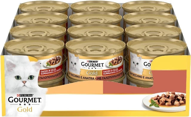 Purina  Gold Dadini in Salsa Umido Gatto Con Tacchino E Anatra, 24 Lattine Da 85