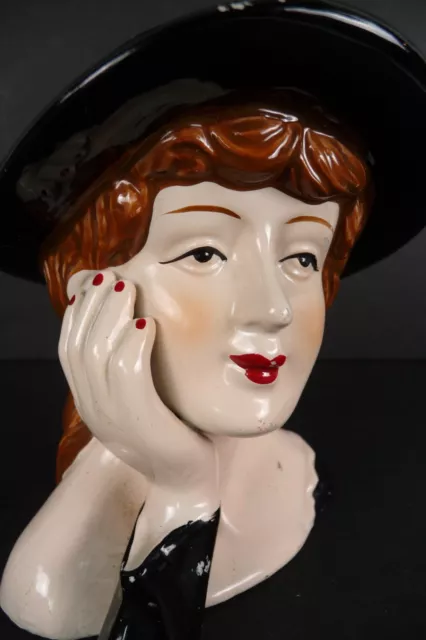 Porcelain Lady Head Figurine with Hat Chin Resting On Hand Vintage Style