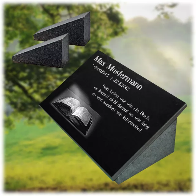 GRANIT GRABSTEIN DOPPEL Grabplatte+Stützen 40x30 cm Foto+Text Gravur Katze gg08s EUR 154,90 - DE