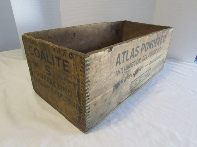 Vintage Wooden Dangerous High Explosives Crate Atlas Powder Dynamite Wood Box 6