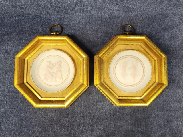 Pair of Genuine Limoges Cameo Style #655 Sungott Studios Framed Wall Decor u-10G