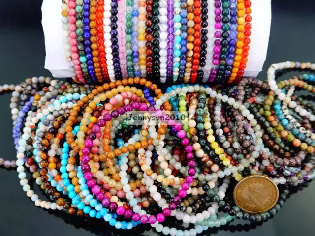 Handmade 4mm Mixed Natural Gemstone Round Beads Stretchy Bracelet Healing Reiki 2