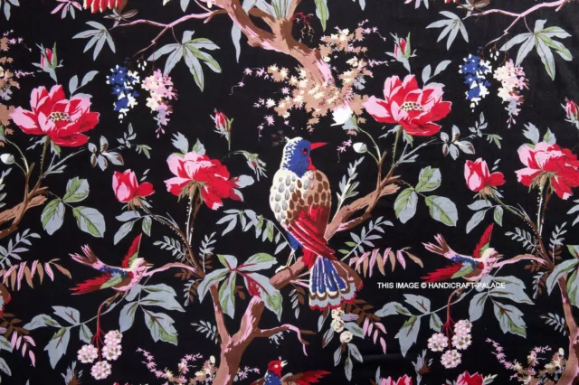 Indien Coton Noir Oiseau Bloc Tissu Imprimé Course Desseré Artisanat de Couture