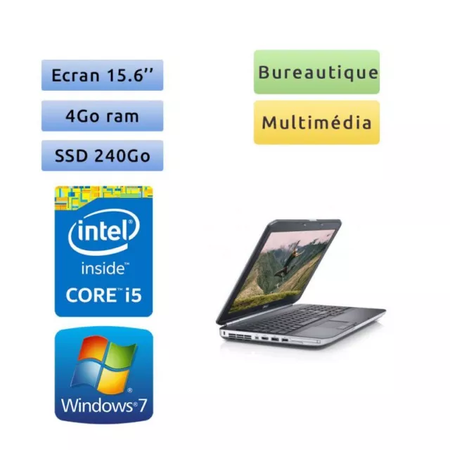 Occasion - Dell Latitude E5520 - Windows 7 - i5 4Go 240Go SSD - 15.6  - Webcam -