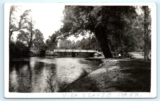POSTCARD RPPC Weaver Park Hesperia Michigan Bridge 1940's