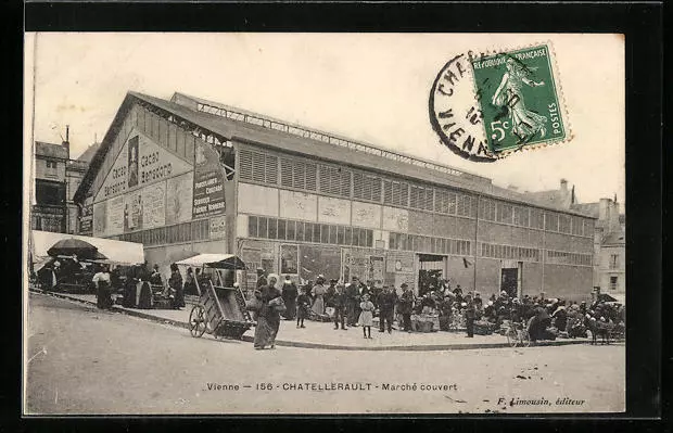 CPA Chatellerault, Marche couvert 1910