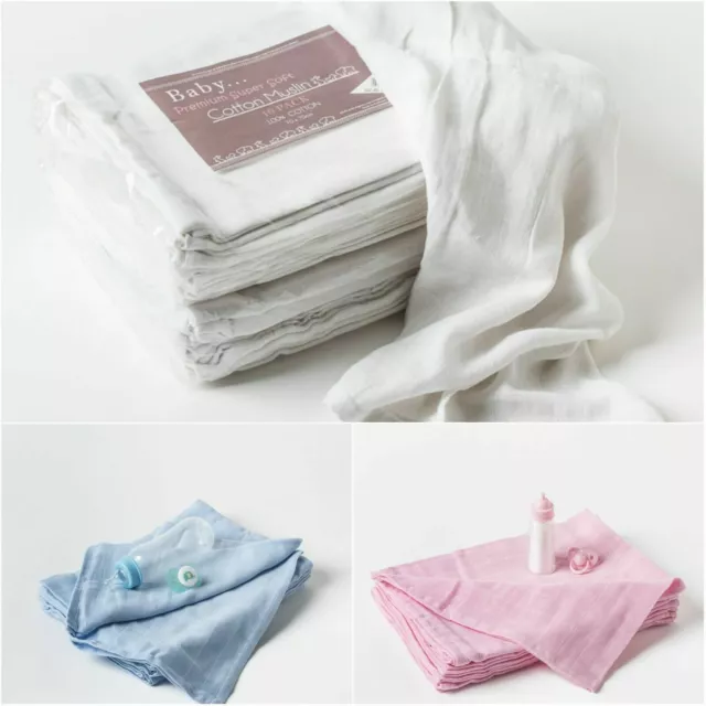 10x weiße Musselin Quadrate 100 % Baumwolle Baby Muslins Tücher 70 cm Windel Einsätze Lätzchen