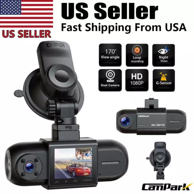 Car Dual Lens GPS Dash Cam HD 1080P Front/Rear Video Recorder Camera G-Sensor