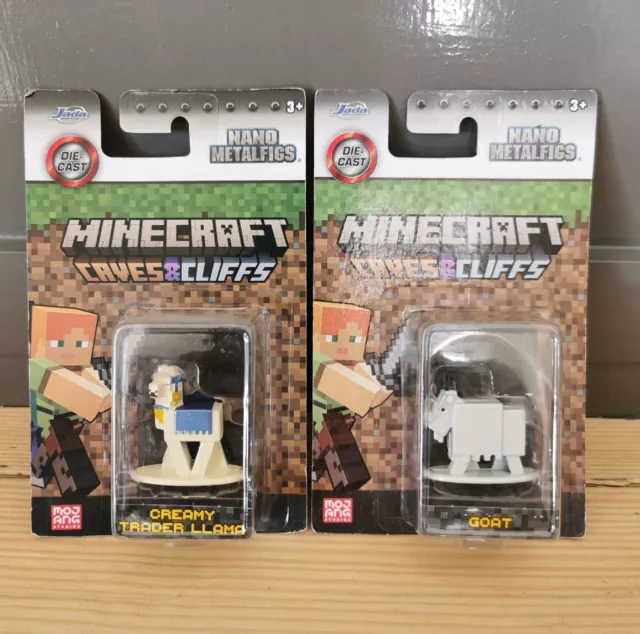 Minecraft Höhlen und Klippen Nano-Metallfiguren x 2. Creamy Trader LLama Ziege