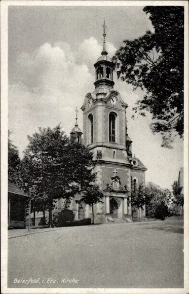 Ak Grünhain Beierfeld im Erzgebirge Sachsen, Blick auf die Kirche - 1853487