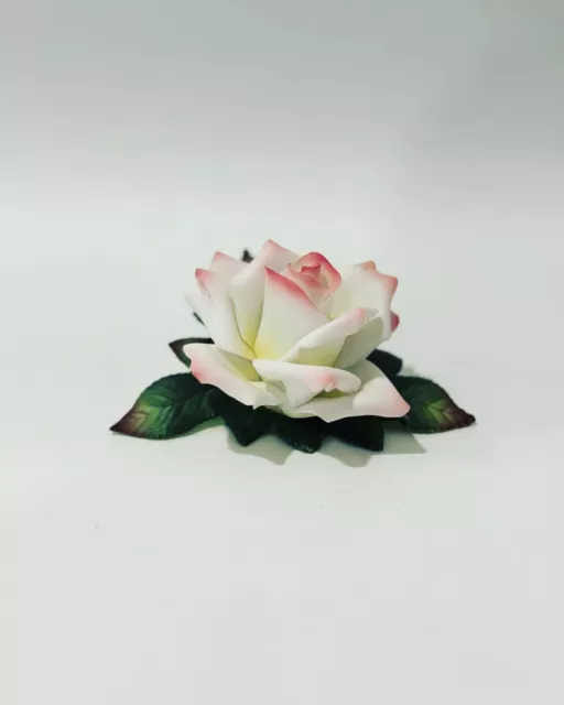 Vintage Lefton Porcelain Pink & White Rose Flower Sculpture Figurine 5"