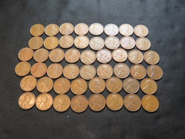 1909-1940 Lincoln Wheat Cent Penny roll lot 50 different coins old US Copper