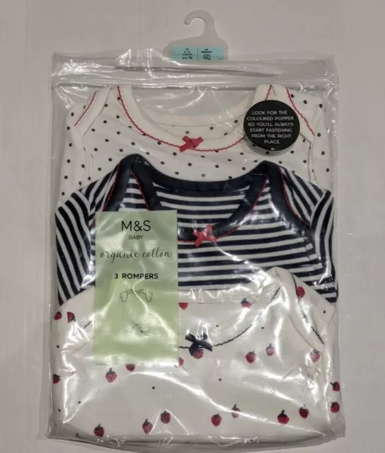 M&S baby Romper Suits Set Summer fruit Stripes  100% Cotton  9-12 months  BNWT