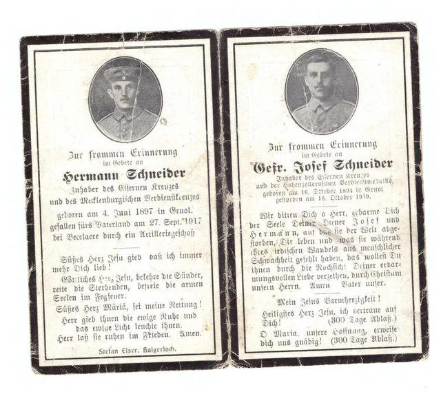 Sterbebild / death card 89. Inf. Reg. Mecklenburgische Verdienstkreuz, 2 Brüder