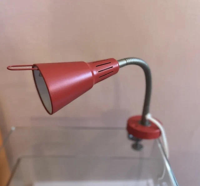 IKEA Mod Kvart Red Metal Gooseneck Lamp Table Bed Clamp Knut Hagberg 1999