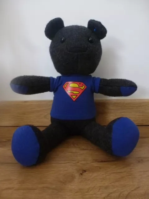 B8-Doudou peluche ours Célio Superman Gris foncé Bleu