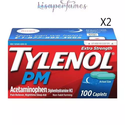 Tylenol PM Extra Strength Pain Reliever Nighttime Sleep Aid 100 Caplets 2 Packs Tylenol PM Extra Strength Pain Reliever Nighttime Sleep Aid 100 Caplets 2 Packs