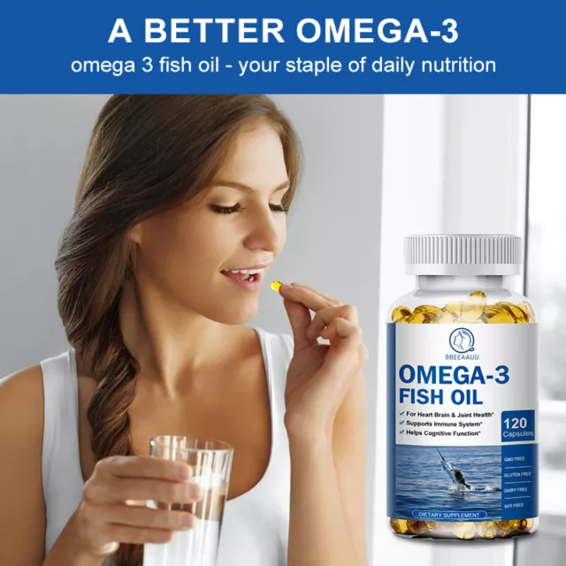 Omega 3 Fischölkapseln 3x Stärke EPA & 3600mg DHA Höchste Potenz 120 Pillen DE 3