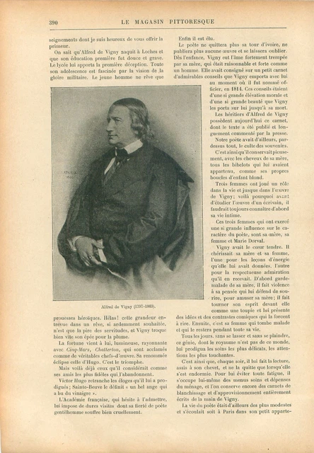 Portrait Alfred de Vigny & Mme de Vigny Miniature/Chatterton GRAVURE PRINT 1908