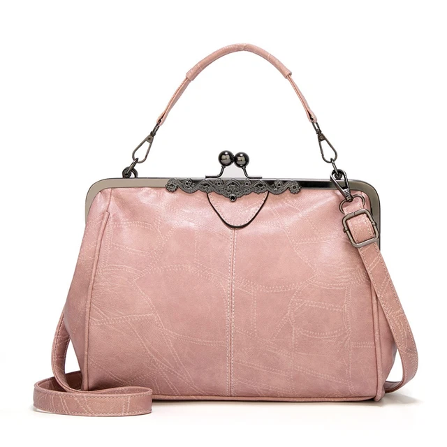 Women Kiss Lock Vintage Handbags for Women Oil Leather Evening Clutch Satchel...