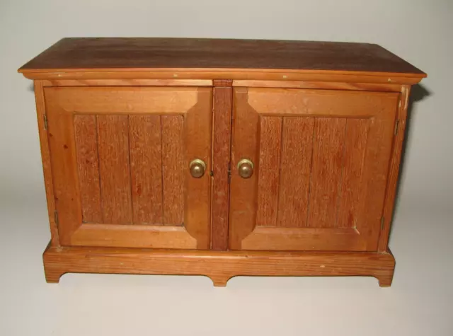 Vintage Miniature 2-door Pine Sideboard Green Baize-lined - Apprentice Piece