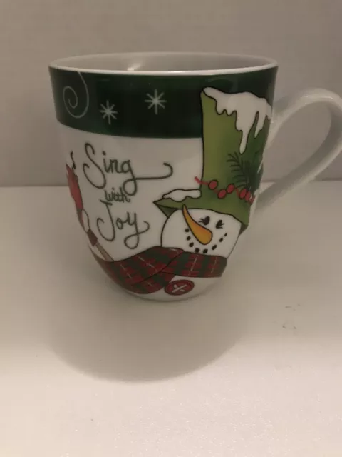 Fitz & Floyd Holly Hat Snowman Christmas Mug Cup 4" High
