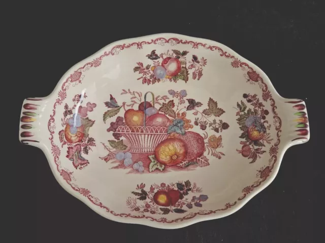 Masons Large  Ironstone China Red / Pink Fruit Basket Twin Handled Serving Dish 2