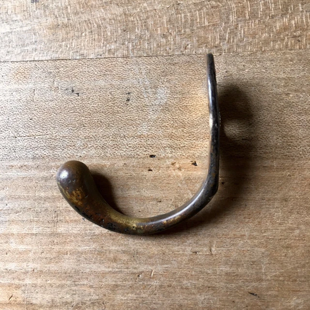 Antique Brass Coat Hook Victorian Vintage Reclaimed Old