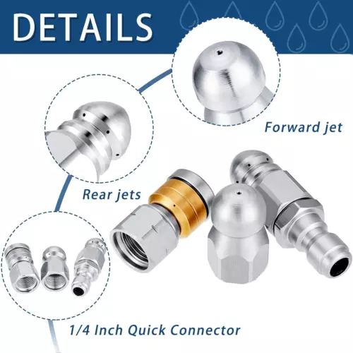 3 Pieces Sewer Jetter Nozzle Rotating Button Nose Jetting Nozzle... 3