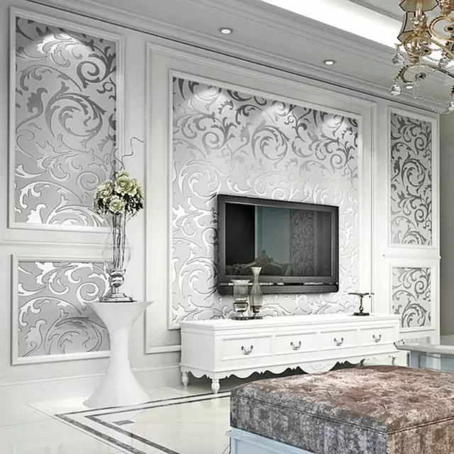 3D Grey Victorian Damask Embossed Wallpaper Roll Home Decor Living Room Bedroom