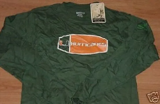 University of Miami Hurricanes Long Sleeve T-shirt Large  Hunter Green Reebok