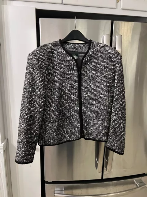 Vertigo Paris - Women's Wool Blend Tweed Jacket Blazer - Black & Gray - Size L