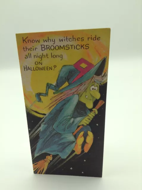 Vintage Buzza Cardozo Halloween Greeting Card Witch on Broom Flying in Night Sky