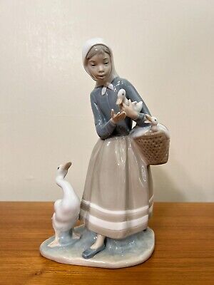 Lladro Daisa "Shepherdess with Duck" Figurine # 4568, 9 1/2" Tall, 5 1/2" Widest