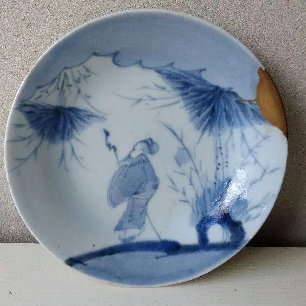KINTSUGI Plate 6.8 inch antique art sometsuke ware porcelain Japanese
